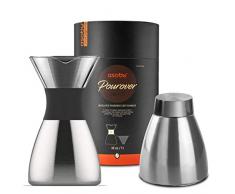 ASOBU PO300SILVER POUR Over Cafetière en acier inoxydable isolée, 1 Liter, Noir, Argent