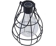 Incidence Paris 12781 Lampe solaire nomade Cage ampoule LED Noir Anse de suspension Interrupteur On/Off Métal plastique et verre