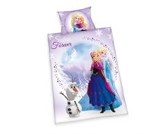 Herding DISNEYS LA REINE DES NEIGES Parure de Lit Réversible pour Enfants, Housse de Couette 100 x 135 cm, Taie dOreiller 40 x 60 cm, Coton/Renforcé
