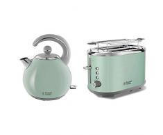 Russell Hobbs Set Petit Déjeuner Bouilloire et Grille Pain Toaster XL Bubble Vert - 25080-56 et 24404-70
