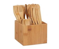 Relaxdays 10024596 Boîte Bambou 41 pièces cuillère Couteau Fourchette Porte-Couvert, Nature