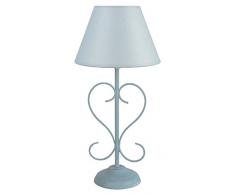 Tosel 63816 Pied Lampe Bois Tube et Fil Acier, Peinture cérusée, Abat-Jour Coton, E14, 40 W, Gris Bleu, 18 x 39 cm