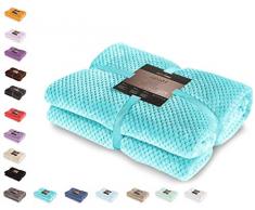 DecoKing Couette en Microfibre Couverture Polaire Plaid Couvre-lit Polaire Doux de Style scandinave Henry, Microfibre Turquoise 70x150 cm