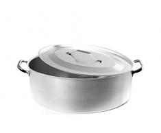 Pentole Agnelli Casserole Ovale avec Couvercle, en Aluminium, avec 2Â anses en Acier Inoxydable, Argent 32 x 22 x 13Â cm Argent