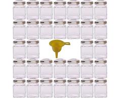 Viva Haushaltswaren #23969 Lot de 32 Mini bocaux de Confiture avec couvercles argentés 50 ML Entonnoir Jaune Inclus