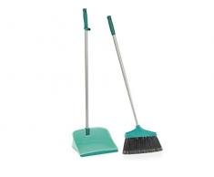 Leifheit Kit de balayage avec manche et bac à poussières ouvert, balai avec extrémités épissées, pelle-balayette avec lèvre en caoutchouc extra-longue