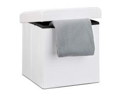 Relaxdays 10019043 Tabouret pliant en similicuir pouf de rangement pliable repose-pieds de stockage carré 38 x 38 x 38 cm avec couvercle amovible assise table ottoman coffre chaise, blanc