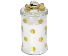 Le Chat 1210004 01210004 Bougie dans bonbonnière sérigraphiée Pois dorés remplie de Paraffine Blanche parfumée noël enneigé, Or, 6 x 6 x 11,2 cm