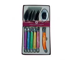 Laguiole Production - Coffret 6 cuillières à Soupe Multicolores - Couverts de Table en Acier Inoxydable - Présentation Coffret Cadeau