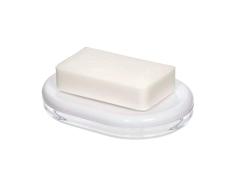 iDesign 28872EU, Porte Ovale en Plastique pour Salle de Bain ou Cuisine, Support Savon pour Douche, lavabo ou Ã©vier avec Orifice dÃ©vacuation intÃ©grÃ©, Blanc/Transparent, 14, 1 cm x 10, 0 cm x 2, 4 cm