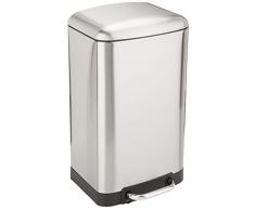 AmazonBasics Poubelle rectangulaire à fermeture douce avec pédale en acier, 20 L, nickel