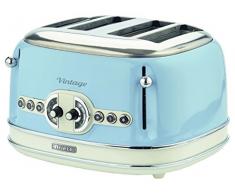 Ariete Vintage 156 Grille-pain 4 tranches, 6 niveaux de grillage, 1600 W, acier inoxydable, 4 fentes, bleu