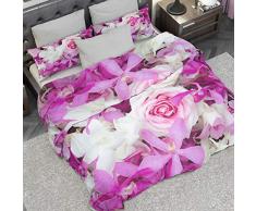 PETTI Artigiani Italiani - Housse de Couette, Lit (120x200), Fleurs Lillas, Tissu 100% Satin Frais, 100% Made in Italy