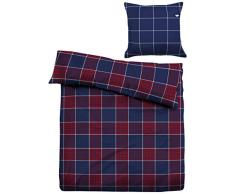Tom Tailor 9503/811/004 Housse de Couette en Flanelle Coton Ã Carreau Bleu/Rouge 155 x 220 cm + 1 Taie dOreiller 80 x 80 cm
