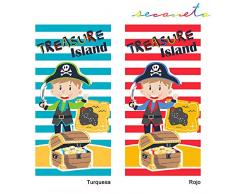 SECANETA Serviette de Plage pour Enfant 75 x 150 cm, Tissu Velours 100% Coton, Treasure Island, Multicolore, 75 x 150 cm