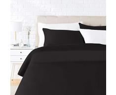 AmazonBasics Parure de lit avec housse de couette en satin, 230 x 220 cm / 50 x 80 cm x 2, Noir