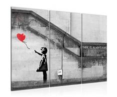 Tableau decoration murale Banksy Ballon Girl 120 x 80 cm - XXL Impression sur Toile Salon Appartment 3 Parties - prêt à accrocher - 301631a