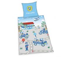 Herding YOUNG COLLECTION Parure de Lit Police, Taie dOreiller 80x80cm, Housse de Couette 135x200cm, RenforcÃ©, avec Fermeture Ãclair de QualitÃ©