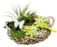 HEITMANN DECO 62899Â DÃ©coration de Table en rotin avec Fleurs en Bois, rotin, Gris/Vert, 38Â x 25Â x 20Â Cm