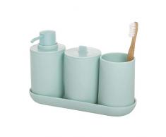 iDesign Set de Rangement, Accessoire Salle de Bain (4 Pièces) avec Distributeur Savon, Verre à Dents, Boîte à Coton et Plateau en Plastique, Rangement Salle de Bain, Bleu Clair