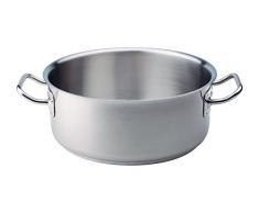 Pentole Agnelli Casserole Basse en Aluminium avec 2 poignées en Acier Inoxydable 18/10, argenté 28 cm Argent
