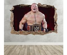 Wall Decor 247 Sticker Mural 3D Brock Lesnar Smashed Breakout WWE pour Chambre de garçons â Paysage Moyen 50 cm (l) x 35 cm (h)