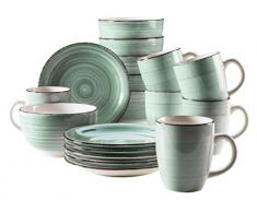 Mäser Série Bel Tempo Ensemble de Vaisselle de Petit-déjeuner dans différentes Couleurs, Faïence, Vert Clair (Bel Tempo I), 18 Teile
