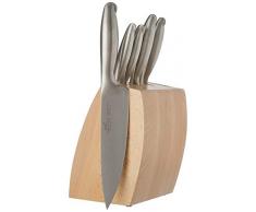 Lion Sabatier Bloc hÃªtre Nancy et 5 Couteaux Fuso, Acier Inoxydable, Multicolore, 30 x 30 x 30 cm