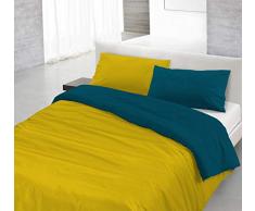 Italian Bed Linen CP-NC-Ocra/Verde petrolio-1PM Natural Color housse de couette double-face couleur unie avec taies doreiller, 100 % Coton, Ocre/Vert pétrole, Small