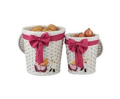 Relaxdays Lot de 2 paniers de Rangement pour Pain, Petits Pains ou Pommes de Terre, Panier décoratif pour Cuisine avec Couvercle, Blanc, Bambou