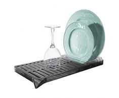 iDesign AUSTIN Ãgouttoir à Vaisselle, Ãgouttoir en Plastique en Deux Parties avec Déversoir pour Vaisselle et Plan de Travail, Noir Mat et Gris Foncé