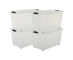 Iris Ohyama, set - 4 boîtes de rangement sur roulettes avec couvercle - Top Box Roller - TBR-70, plastique, transparent, 70 L, 68 x 39 x 37,8 cm