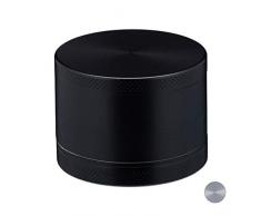 Relaxdays 10027641_46 Broyeur, 4 Parties, passoire, Poche Pollen, grattoir, Couvercle, Moulin Tabac en mÃ©tal 5x17 cm, Noir