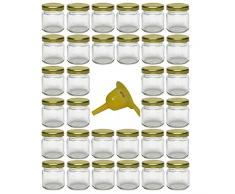 Viva Haushaltswaren G1010053/32T/X Lot de 32 Petits bocaux de Confiture avec couvercles dorés 53 ML 1 Entonnoir de Remplissage Inclus
