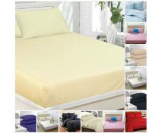 Highliving Drap Plat uni en Percale de Polycoton pour lit Simple, Double, King Size (crÃ¨me)