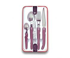 Laguiole Evolution - Ménagère 16 pièces Design Acidulé - Acier INOX et ABS - Couverts de Table pour 4 Personnes - Présentation Coffret Cadeau - Lilas pâle