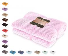 DecoKing Couette en microfibre Couverture polaire Plaid Couvre-lit polaire doux de style scandinave Henry, Microfibre Rose Poudré 220x240 cm