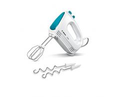 Bosch MFQ2210P Mixeur batteur avec technique moteur moderne, 2 fouets, 2 crochets pétrisseurs en acier inoxydable et 4 vitesses 375 W weià - dynamic blue