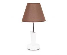 Relaxdays 10018919 Lampe de table Luminaire avec abat-jour tissu marron socle en bois blanc laquÃ©, Marron/ Blanc