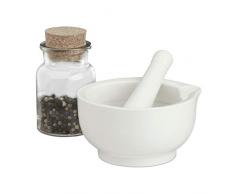 Relaxdays 10023112_58, Blanc Mortier Pilon Porcelaine, Diamètre 12 cm, Condiments, Bol Maillet, Broyer Herbes Ãpices, Haut de Gamme