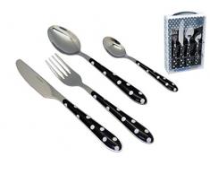 Bakaji 2831693 Set de 24 Couverts Pois, Noir en Acier avec Fourchettes, MÃ©tal