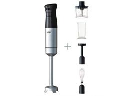 AEG HB5-1-8SS Mixeur plongeant (2 lames en acier inoxydable, avec de nombreux accessoires, coupe confortable, vitesses variables, fonction turbo, passe au lave-vaisselle, acier inoxydable brossé/noir)