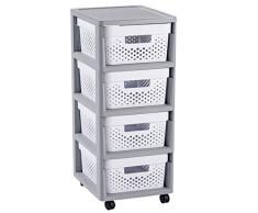 CURVER - Chariot Ã roulettes Infinity - 4 tiroirs de 10 l - roulettes - Table dappoint - Blanc