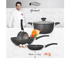 San Ignacio Set Usual Batterie de Cuisine Gourmet, Aluminium au Sang, Gris foncÃ©, Casserole Ã16Â PoÃªle Ã20Â PoÃªle Wok de Ã28Â Appareil de Ã24Â cms. avec Couvercle de Verre