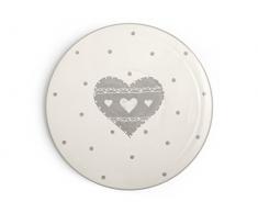 H&H cÅur Gris Plat à Tarte en Céramique, 30,5 cm, Céramique, Blanc et Gris, 30 x 30 x 1 cm