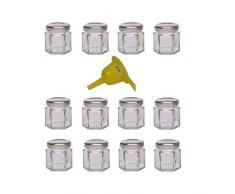 Viva Haushaltswaren G1060047/12T/Silber/X Lot de 12 Mini bocaux de Confiture avec couvercles argentés 47 ML 1 Entonnoir de Remplissage Inclus