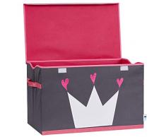 Store. It 670407Â Coffre Ã Jouets, Gris avec Couronne, Polyester/MDF, Gris/Rose, 61Â x 37Â x 38Â cm