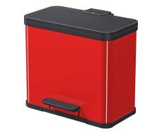 Hailo 0633-240 Poubelle Ã PÃ©dale, Acier Inoxydable, Rouge, 44,5 x 47,5 x 34,5 cm