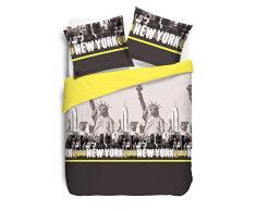 Vision Parure de Housse de Couette New York Jaune - 240x220cm avec 2 taies doreiller 65x65cm