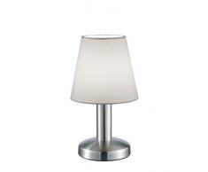 TRIO, Lampe de table, Mats 1xE14, max.40,0 W Tissu, Blanc, Corps: metal, Nickel mat Ã:14,0cm, H:24,5cm IP20,Interrupteur tactile 4 niveaux